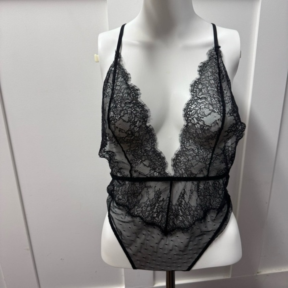 Victorias Secret black lace lingerie body suit